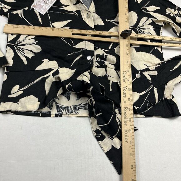 Panama Jack Linen Blend Button Shirt Floral Cropped Long Sleeve Top XS NEW - Picture 6 of 10